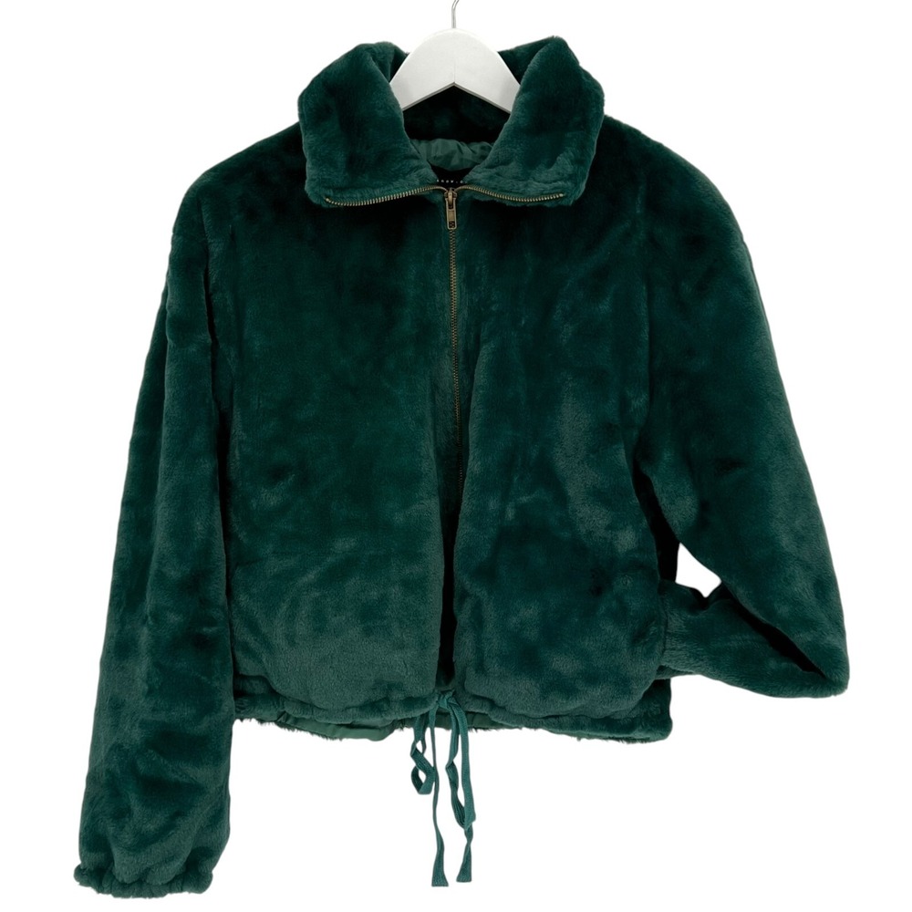 Victoria's Secret Faux Fur Bomber‎ Jacket Emerald Green Large Cropped Comfy Soft